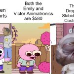 Why just WHY!!!! | They Dropped Skibidi Toilet Costumes; Both the Emily and Victor Animatronics are $580; Spirit Halloween 2024 Starts | image tagged in pim from smiling friends has an existential crisis,spirit halloween,halloween,skibidi toilet sucks | made w/ Imgflip meme maker