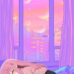 Hitori sleeping | image tagged in neon bedroom background | made w/ Imgflip meme maker