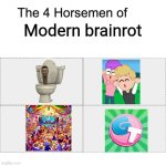 Four Horsemen of Modern Brainrot | Modern brainrot | image tagged in four horsemen,memes,brainrot,skibidi toilet,gametoons,lankybox | made w/ Imgflip meme maker