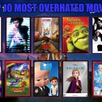 top 10 most overhated movies | TOP 10 MOST OVERHATED MOVIES | image tagged in the 10 best movies of disney,haters,movies,frozen,tom and jerry,top 10 | made w/ Imgflip meme maker