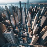 bird's eye view of Manhattan skyscrapers