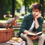 Guy with squirrel in park