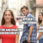 El conductista Skinner | OPERANT 
CONDITIONING; INNATE 
LANGUAGE; POSITIVE AND NEGATIVE
 REINFORCEMENTS | image tagged in behaviourist de skinner | made w/ Imgflip meme maker