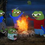 four pepes and fire