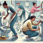 people cleaning the stinky bathrooms