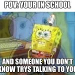 Internal screaming | POV: YOUR IN SCHOOL; AND SOMEONE YOU DON'T KNOW TRYS TALKING TO YOU | image tagged in internal screaming | made w/ Imgflip meme maker