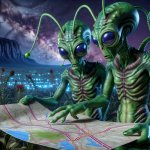 Two aliens reading a road map