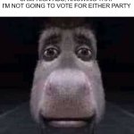 wow fun ads | ME LOOKING AT ALL THE PRESIDENTIAL CAMPAIGN ADS, KNOWING THAT I'M NOT GOING TO VOTE FOR EITHER PARTY | image tagged in donkey staring | made w/ Imgflip meme maker