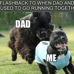 Father and son | FLASHBACK TO WHEN DAD AND ME USED TO GO RUNNING TOGETHER:; DAD; ME | image tagged in dog chase,father,running dad,dad and son | made w/ Imgflip meme maker