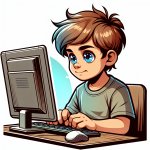 a young boy on a computer