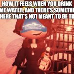 I am literally about to die | HOW IT FEELS WHEN YOU DRINK SOME WATER, AND THERE'S SOMETHING IN THERE THAT'S NOT MEANT TO BE THERE | image tagged in i am literally about to die | made w/ Imgflip meme maker