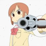 Yūko Aioi (Nichijou) pointing gun at viewer