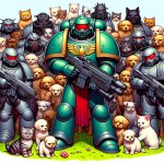 Warhammer Space Marines against cute puppies and kittens