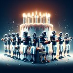 Chicago bears football players with a birthday cake