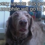 High Dog Meme | every upvote this gets, a zoophile will go to jail | image tagged in memes,high dog,dogs | made w/ Imgflip meme maker