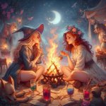 Witch Campfire Under The Moon