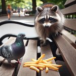 racoon pigeon french fry