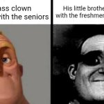 Call 6969... (Comedy Police number) | The class clown graduates with the seniors; His little brother shows up with the freshmen the next year | image tagged in people who don't know vs people who know | made w/ Imgflip meme maker