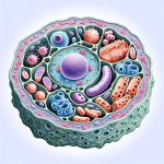 An image of a cell with several organelles