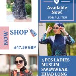 4 Pcs Ladies Muslim Swimwear Hijab Long Sleeves Burkini