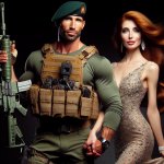 armed Army Green Beret with beautiful woman on his arm