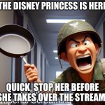 We need to stop her. (https://imgflip.com/i/9329sm) | THE DISNEY PRINCESS IS HERE; QUICK, STOP HER BEFORE SHE TAKES OVER THE STREAM! | image tagged in confused imperial/japanese screaming | made w/ Imgflip meme maker