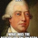 king gorge iii | WHY; WHAT WAS THE REASON FOR THE TREASON | image tagged in king gorge iii | made w/ Imgflip meme maker