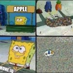 Spongebob Hype Stand | APPLE; IPHONE 16 | image tagged in spongebob hype stand | made w/ Imgflip meme maker