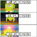 pov your msm | MY MSM IN 2022; MY MSM IN 2023; MY MSM IN 2024 | image tagged in only strong spongbob | made w/ Imgflip meme maker