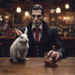 Vampire and a rabbit at a bar