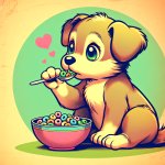 Cute puppy eating cereal