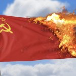 Burning the USSR flag