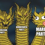 Three-headed Dragon | DEMOCRATIC PARTY; MARIO PARTY; REPUBLICAN PARTY | image tagged in three-headed dragon | made w/ Imgflip meme maker