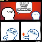 retalable? | HOMEWORK IS SIMPLY UNPAID OVERTIME FOR KIDS | image tagged in disgusted upvote | made w/ Imgflip meme maker