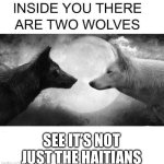 I’ll bet they were delicious | SEE IT’S NOT JUST THE HAITIANS | image tagged in inside you there are two wolves | made w/ Imgflip meme maker