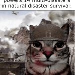 trauma | me when some goober powers 14 multi-disasters in natural disaster survival: | image tagged in thousand yard stare cat,funny,roblox,memes | made w/ Imgflip meme maker