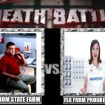 Insurance | JAKE FROM STATE FARM; FLO FROM PROGRESSIVE | image tagged in death battle,funny | made w/ Imgflip meme maker