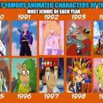 the most famous animated characters of the 1990s | image tagged in animation of the 1990s,90's,cartoons,dragon ball z,movies,famous | made w/ Imgflip meme maker