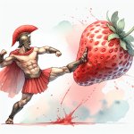 Spartan kicks a strawberry