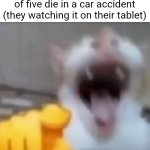 Bwahahaha | Gen Z after seeing a family of five die in a car accident (they watching it on their tablet) | image tagged in cat pointing and laughing,gen z,sad but true,funny,laughing cat,youtube | made w/ Imgflip meme maker