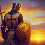 crusader in a serene sunset after a hard days work template