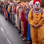 Clowns in line