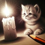 cute kitten whit a candle light