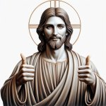 Jesus holding 2 thumbs up