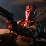 Hellboy pointing gun