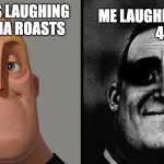 chat, are we cooked | ME LAUGHING CUZ IT'S 
4:20; FUNNY KIDS LAUGHING 
AT YO MAMA ROASTS | image tagged in dark humour | made w/ Imgflip meme maker