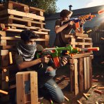 Epic nerf battle using barriers made from wood