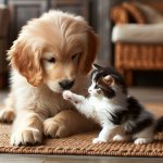 cute kitten and large puppy