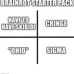 fu | BRAINROT STARTER PACK; CRINGE; HAVE TO HAVE SKIBIDI; "OHIO"; SIGMA | image tagged in memes,blank starter pack | made w/ Imgflip meme maker