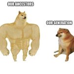 Us and Ancestors | OUR ANCESTORS; OUR GENERATION | image tagged in doge then and now | made w/ Imgflip meme maker